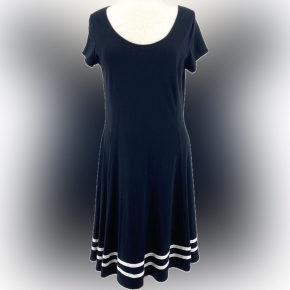 Ralph Lauren Black fit and flare dress with white trim NWT Large nautical 67 - Picture 1 of 8
